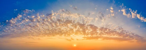 Panoramatická obloha se žlutým podzimním sluncem a Stratocumulus mraky — Stock fotografie