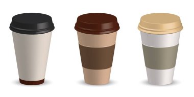 Kağıt bardak kahve vektör çizim kümesi. Kahve mockup Kupası. Şablon tasarım projesi