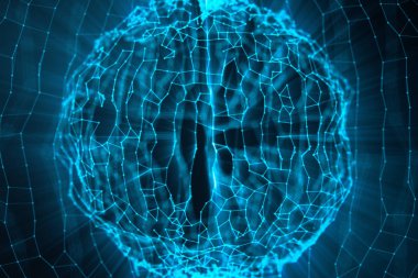 Çizgiler ve noktalar, arka plan, poly mesh düşük. Kavramı Internet bağlantıları teknoloji bağlantıları bulut. Yapay zeka kavramları geleceğin geçerli örneği. 3D çizim