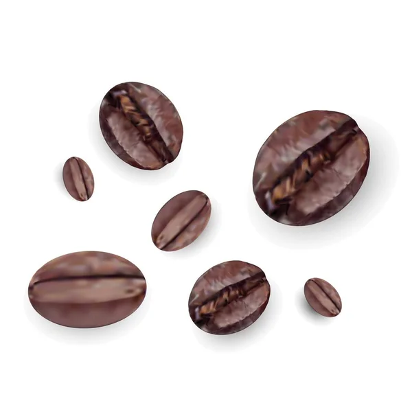 Des grains de café, des grains de café torréfiés. Ensemble vectoriel réaliste isolé sur fond blanc . — Image vectorielle
