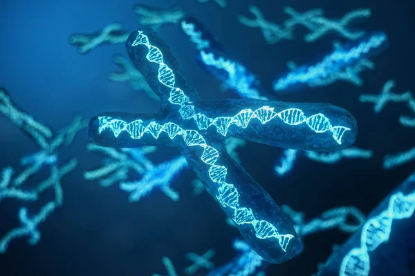 3D-kuva X-kromosomeja DNA kuljettaa geneettistä koodia. Genetiikka käsite, lääketiede käsite. Tulevaisuuden geneettisiä mutaatioita. Geneettisen koodin muuttaminen biologisella tasolla . — kuvapankkivalokuva