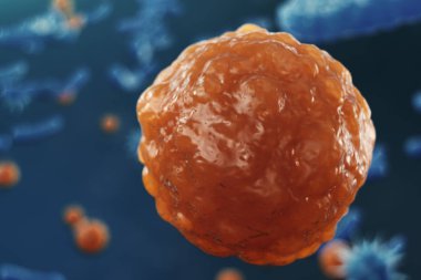 Arka plan virüs. Bilim ve tıp, vücudunda bağışıklık azaltılması kavramı. Grip virüsü, hepatit virüsü, canlı organizma enfekte hücreleri. 3D çizim