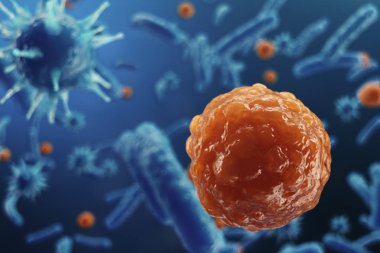 3D çizim virüs backgorund. Virüs grip, Hepatit, AIDS, E. coli, iki nokta üst üste bacillus. Kavramı bilim ve tıp, azalan bakiyeli dokunulmazlık, hücre organizma bulaşmış.