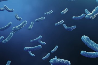 3D çizim virüs backgorund. Virüs grip, Hepatit, AIDS, E. coli, iki nokta üst üste bacillus. Bilim ve tıp, bağışıklık azaltılması kavramı. Hücre enfekte organizma