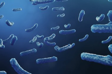 3D çizim virüs backgorund. Virüs grip, Hepatit, AIDS, E. coli, iki nokta üst üste bacillus. Bilim ve tıp, bağışıklık azaltılması kavramı. Hücre enfekte organizma