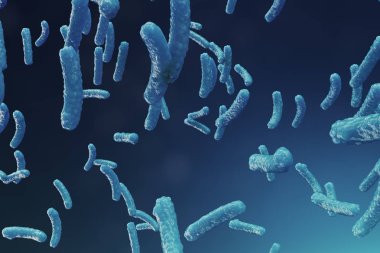 Arka plan virüs. Bilim ve tıp, vücudunda bağışıklık azaltılması kavramı. Grip virüsü, hepatit virüsü, canlı organizma enfekte hücreleri. 3D çizim