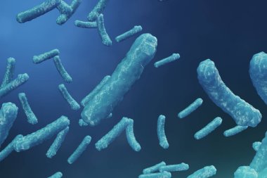 3D çizim virüs backgorund. Virüs grip, Hepatit, AIDS, E. coli, iki nokta üst üste bacillus. Bilim ve tıp, bağışıklık azaltılması kavramı. Hücre enfekte organizma