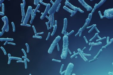 3D çizim virüs backgorund. Virüs grip, Hepatit, AIDS, E. coli, iki nokta üst üste bacillus. Bilim ve tıp, bağışıklık azaltılması kavramı. Hücre enfekte organizma