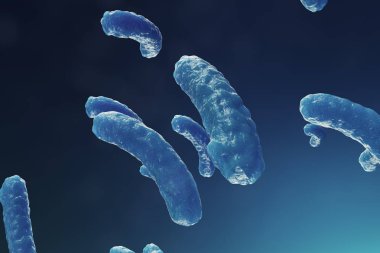 Arka plan virüs. Bilim ve tıp, vücudunda bağışıklık azaltılması kavramı. Grip virüsü, hepatit virüsü, canlı organizma enfekte hücreleri. 3D çizim
