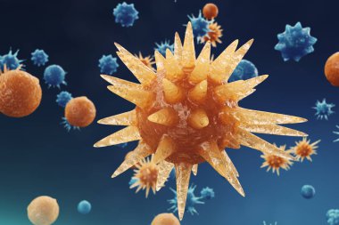 3D çizim virüs backgorund. Virüs grip, Hepatit, AIDS, E. coli, iki nokta üst üste bacillus. Bilim ve tıp, bağışıklık azaltılması kavramı. Hücre enfekte organizma.