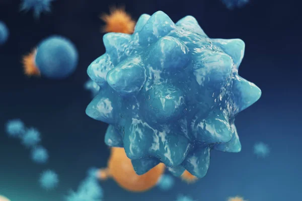 추상적인 백그라운드 바이러스입니다. 과학 및 의학, 본문에 면역 감소의 개념. 인플루엔자 바이러스, 간염 바이러스, 살아있는 유기 체, 3d 그림을 감염 하는 셀 — 스톡 사진