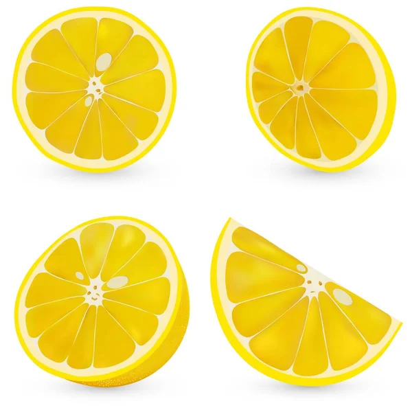 3D gerçekçi dilimlenmiş limon vektör. Beyaz backgrpund izole dilimlenmiş limon. Narenciye yarım. — Stok Vektör