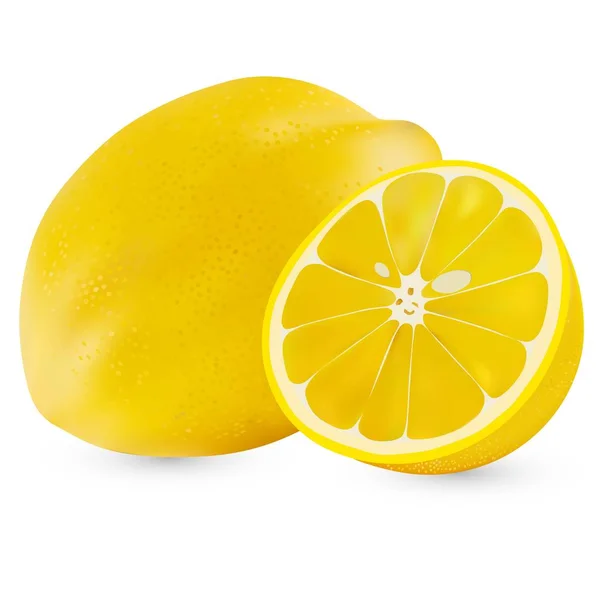 Vektör gerçekçi bütün limon ve beyaz arka plan üzerinde izole yarım limon. Beyaz backgrpund izole limon. Narenciye meyve — Stok Vektör