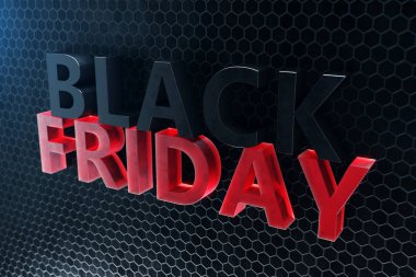 Black Friday - sadece yılda bir, en fazla indirim. Satış, sevinç, başarı. Şu an. Duvardaki siyah Cuma metin. Büyük satış. 3D çizim