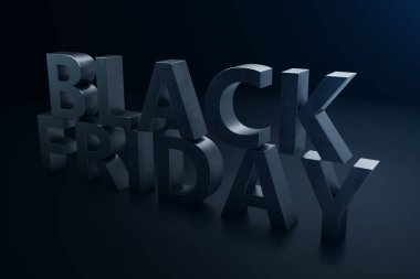 Black Friday - sadece yılda bir, en fazla indirim. Satış, sevinç, başarı. Şu an. Duvardaki siyah Cuma metin. Büyük satış. 3D çizim