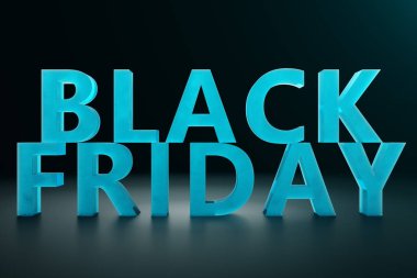 Black Friday - sadece yılda bir, en fazla indirim. Satış, sevinç, başarı. Şu an. Duvardaki siyah Cuma metin. Büyük satış. 3D çizim