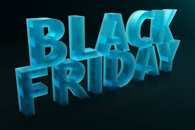 Black Friday - sadece yılda bir, en fazla indirim. Satış, sevinç, başarı. Şu an. Duvardaki siyah Cuma metin. Büyük satış. 3D çizim