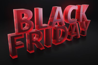 Black Friday - sadece yılda bir, en fazla indirim. Satış, sevinç, başarı. Şu an. Duvardaki siyah Cuma metin. Büyük satış. 3D çizim