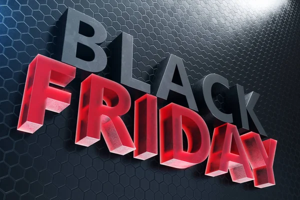 Black Friday - sadece yılda bir, en fazla indirim. Satış, sevinç, başarı. Şu an. Duvardaki siyah Cuma metin. Büyük satış. 3D çizim
