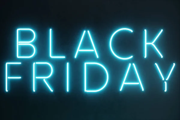 Black Friday - The Most Expected Sale of the Year. Neon blue 3D banner. Grand Discounts. Only once a year, maximum discounts. Sales, joy, success. 3D illustration