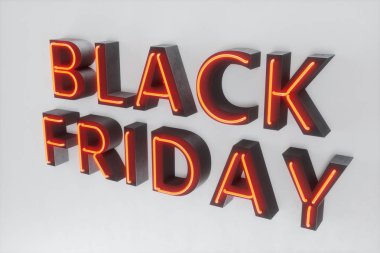 Black Friday - Cuma büyük bir satış ile. Satış, sevinç, başarı Neon kırmızı afiş, indirimler, 3d çizim