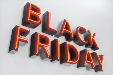 Black Friday - Cuma büyük bir satış ile. Satış, sevinç, başarı Neon kırmızı afiş, indirimler, 3d çizim