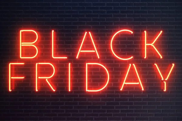 Black Friday - yılın en beklenen satış. Neon kırmızı 3d afiş. Büyük indirimler. Sadece yılda bir kez, en büyük indirimler. Satış, sevinç, başarı, 3d çizim