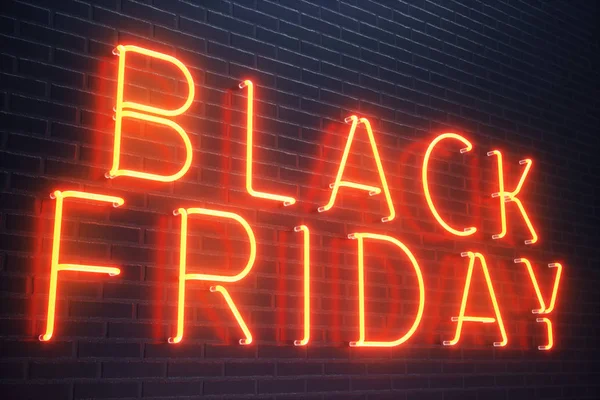 Black Friday - yılın en beklenen satış. Neon kırmızı 3d afiş. Büyük indirimler. Sadece yılda bir kez, en büyük indirimler. Satış, sevinç, başarı, 3d çizim