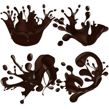 Beyaz arka plan üzerinde izole gerçekçi çikolata sıçramalarına kümesi. Vektör çizim