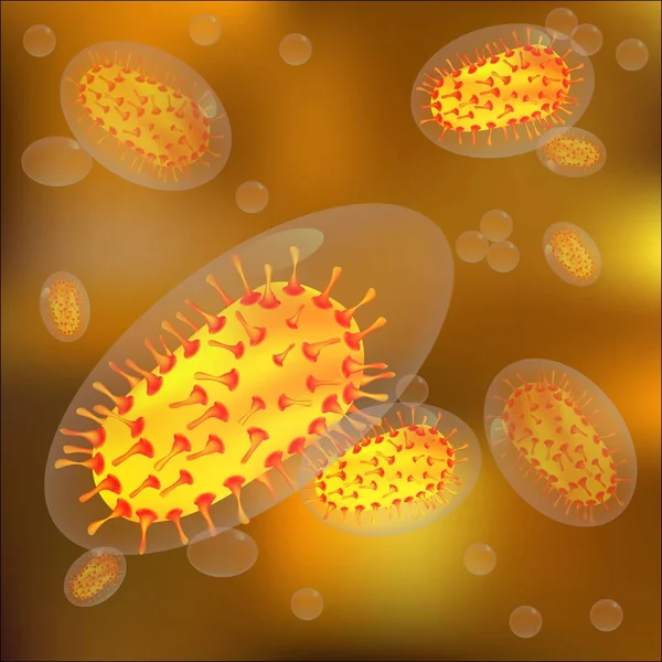 Bakterier virus eller bakterier cell mikroorganism under ett mikroskop. Oinvigde cellulära smittämne. — Stock vektor