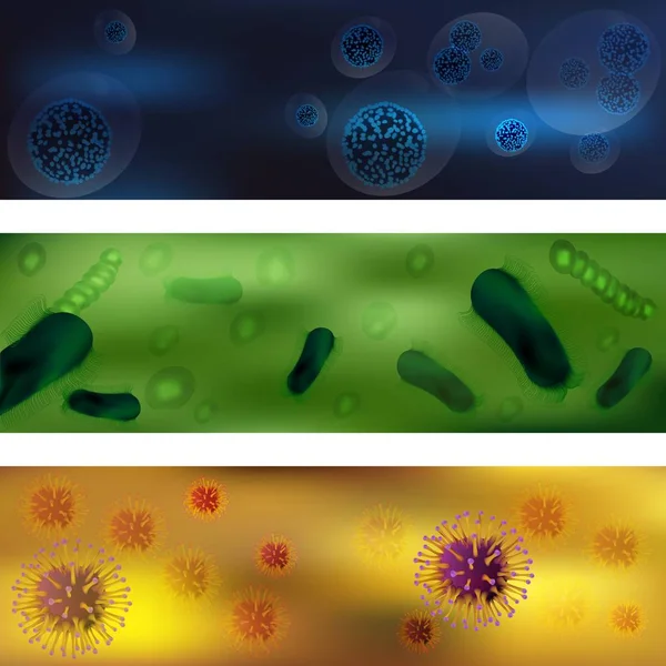 Un insieme di virus e batteri. Virus e batteri al microscopio. Un agente infettivo cellulare non iniziato che può moltiplicarsi solo in altre cellule. Grafica vettoriale. Comprensione dei vari aspetti — Vettoriale Stock