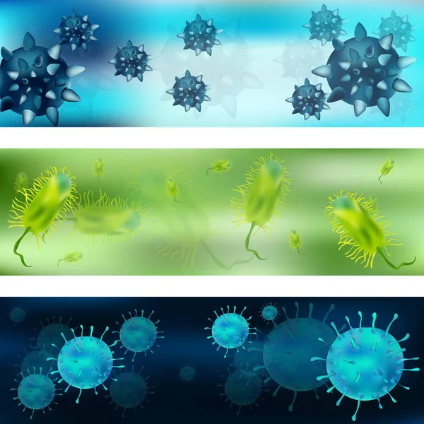 En uppsättning av virus och bakterier. Virus och bakterier under mikroskopet. Bakterier virus, mikrobiella celler. Vektorillustration. — Stock vektor