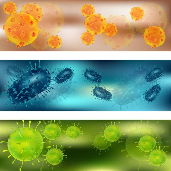 Um conjunto de vírus e bactérias. Vírus e bactérias ao microscópio. Vírus da bactéria, células microbianas. Ilustração vetorial . —  Vetores de Stock