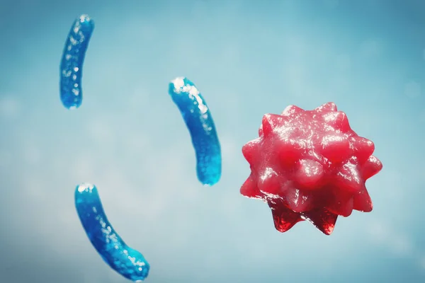 Backgorund ιός. Οι ιοί της γρίπης, Ηπατίτιδα, Aids, ε. coli, bacillus του παχέος εντέρου. Έννοια της επιστήμης και της ιατρικής, μείωση της ασυλίας, κελί μολυσμένο οργανισμό. 3D απεικόνιση — Φωτογραφία Αρχείου