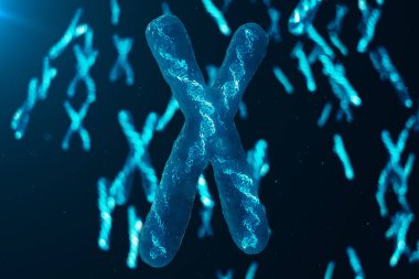 X-Chromosomes genetik şifreyi taşıyan Dna ile. Genetik kavramı, tıp kavramı. Gelecekte, Genetik mutasyonlar. Biyolojik düzeyinde genetik kod değiştirme. 3D çizim
