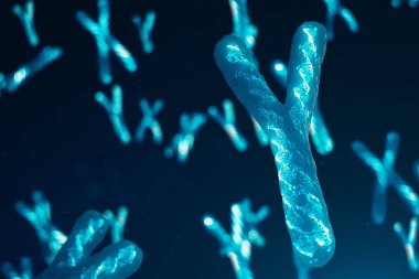 Y-kromozom genetik şifreyi taşıyan Dna ile. Genetik kavramı, tıp kavramı. Gelecekte, Genetik mutasyonlar. Biyolojik düzeyinde genetik kod değiştirme. 3D çizim