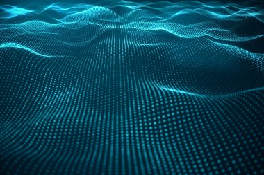 Veri teknolojisi, soyut küresel ağ. Parçacıklar dalgası. Soyut arka plan, puan oluşan dalgalı yüzey-büyük veri, 3D illüstrasyon