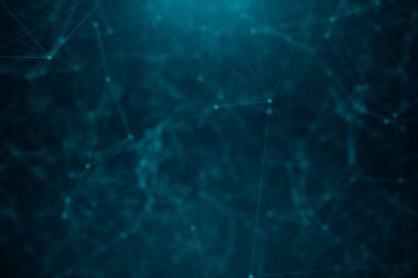 Soyut transfer büyük teknoloji. Küresel bağlantı, düşük Poly ağ bağlantısı noktaları ve mavi arka planda çizgiler ile dijital manzara. Cyberspace teknolojisi. 3D çizim