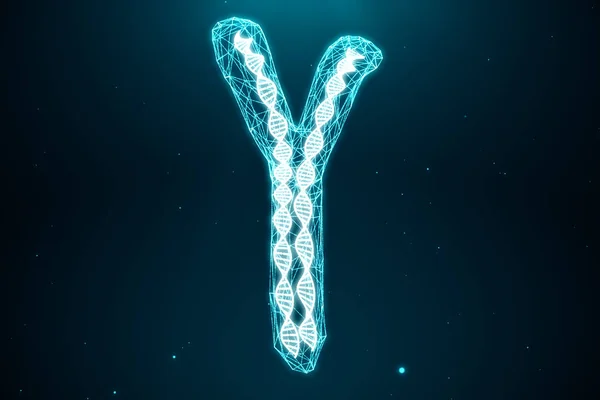 Многоугольные низкополигональные 3D-рендеринговые цифровые искусственные хромосомы, состоящие из состоящих из точек и линий с ДНК, несущей генетический код. Концепция генетики, концепция искусственного интеллекта. Двоичные — стоковое фото