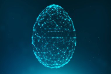 Mavi çizgiler ve parlayan Neon noktalardan oluşan soyut mavi Paskalya yumurtası. Soyut yumurta üçgen şekli. Mutlu Paskalya yumurtası. 3D çizim