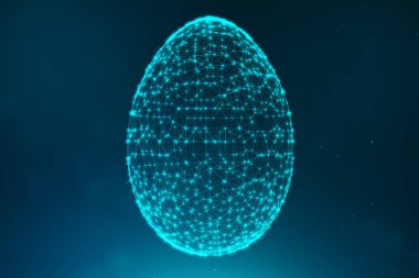 Mavi çizgiler ve parlayan Neon noktalardan oluşan soyut mavi Paskalya yumurtası. Soyut yumurta üçgen şekli. Mutlu Paskalya yumurtası. 3D çizim
