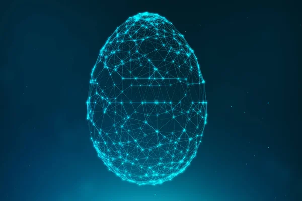 Abstract blue Easter eggs consisting of blue lines and glowing neon dots. Abstract egg triangle shape. Happy Easter Egg. 3D illustration — Stock Photo, Image