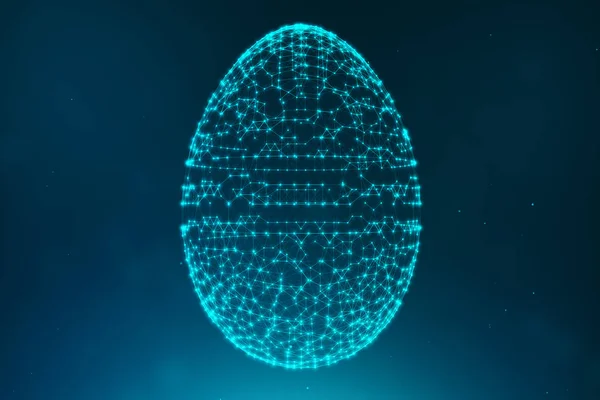 Abstract blue Easter eggs consisting of blue lines and glowing neon dots. Abstract egg triangle shape. Happy Easter Egg. 3D illustration — Stock Photo, Image