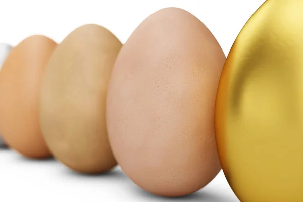 カラフルな卵の行。卵の背景。コンセプト ハッピー イースター。休日の象徴としての卵。健康食品、3 d イラストレーションの背景 — ストック写真