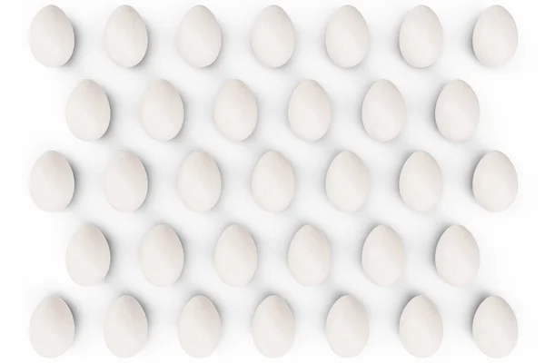 Pattern white eggs. Background of eggs. Concept happy easter. Eggs as a symbol of the holiday. Background for healthy food, easter, eggs food production. 3D illustration — Stock Photo, Image
