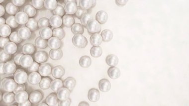 İnci yığını. Güzel inci çoğulculuk arka plan. Mücevherler, kadın mücevherleri, nacre boncuklar. Arka Plan Afiş, poster, logo için. Güzel parlak deniz incisi. 3d render