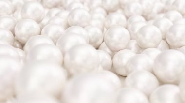 İnci yığını. Güzel inci çoğulculuk arka plan. Mücevherler, kadın mücevherleri, nacre boncuklar. Arka Plan Afiş, poster, logo için. Güzel parlak deniz incisi. 3d render