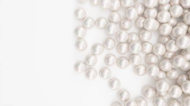 İnci yığını. Güzel inci çoğulculuk arka plan. Mücevherler, kadın mücevherleri, nacre boncuklar. Arka Plan Afiş, poster, logo için. Güzel parlak deniz incisi. 3d illüstrasyon