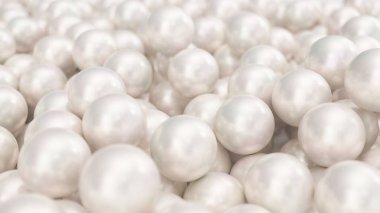 İnci yığını. Güzel inci çoğulculuk arka plan. Mücevherler, kadın mücevherleri, nacre boncuklar. Arka Plan Afiş, poster, logo için. Güzel parlak deniz incisi. 3d illüstrasyon