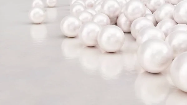 Montón de perlas. Antecedentes de la pluralidad de hermosas perlas. Joyas, joyas de mujer. ilustración 3d — Foto de Stock